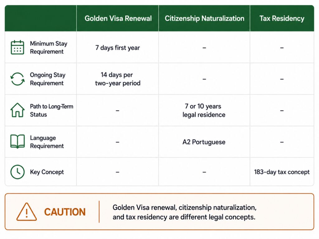 Golden Visa renewal versus citizenship physical presence requirements