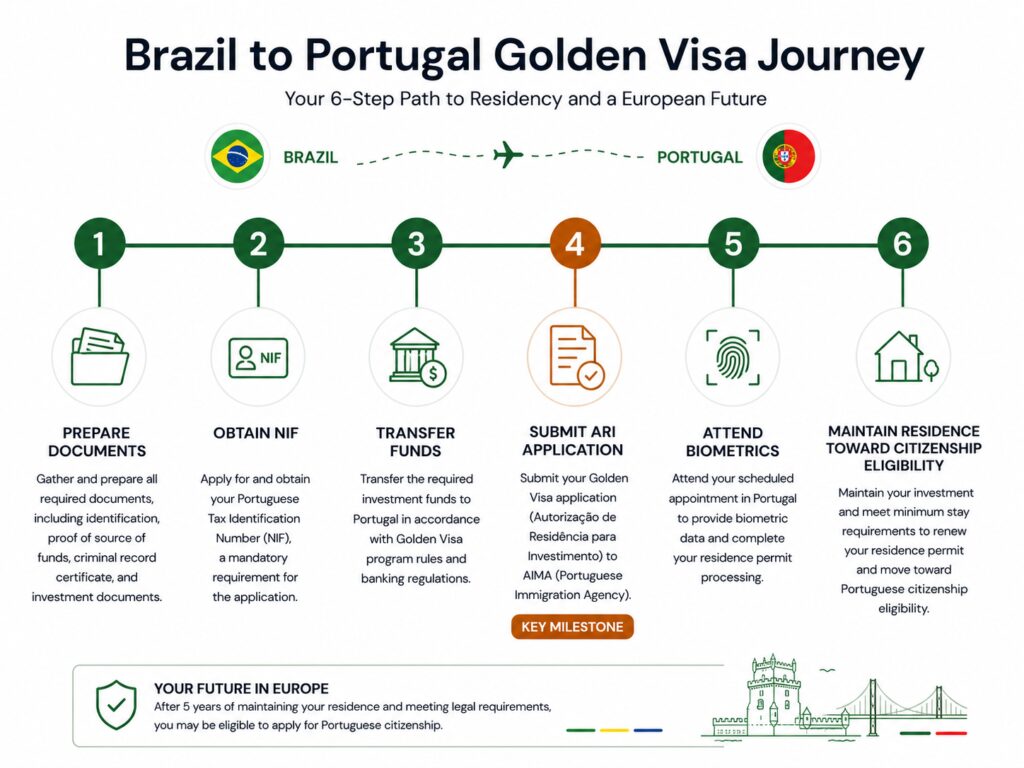Portugal Golden Visa for Brazilians timeline from investment to citizenship eligibility