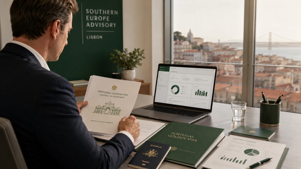 Portugal Golden Visa for Australians application planning with passport and documents