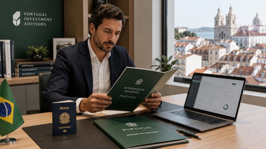 Portugal Golden Visa for Brazilians investor reviewing residency documents in Lisbon
