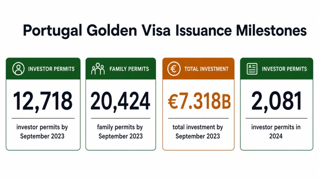 Portugal Golden Visa statistics showing issued permits and capital raised