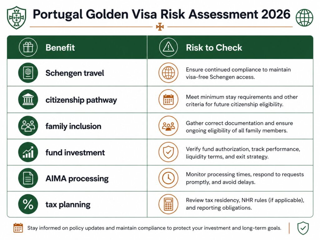 Portugal Golden Visa risks and benefits checklist for 2026 investors