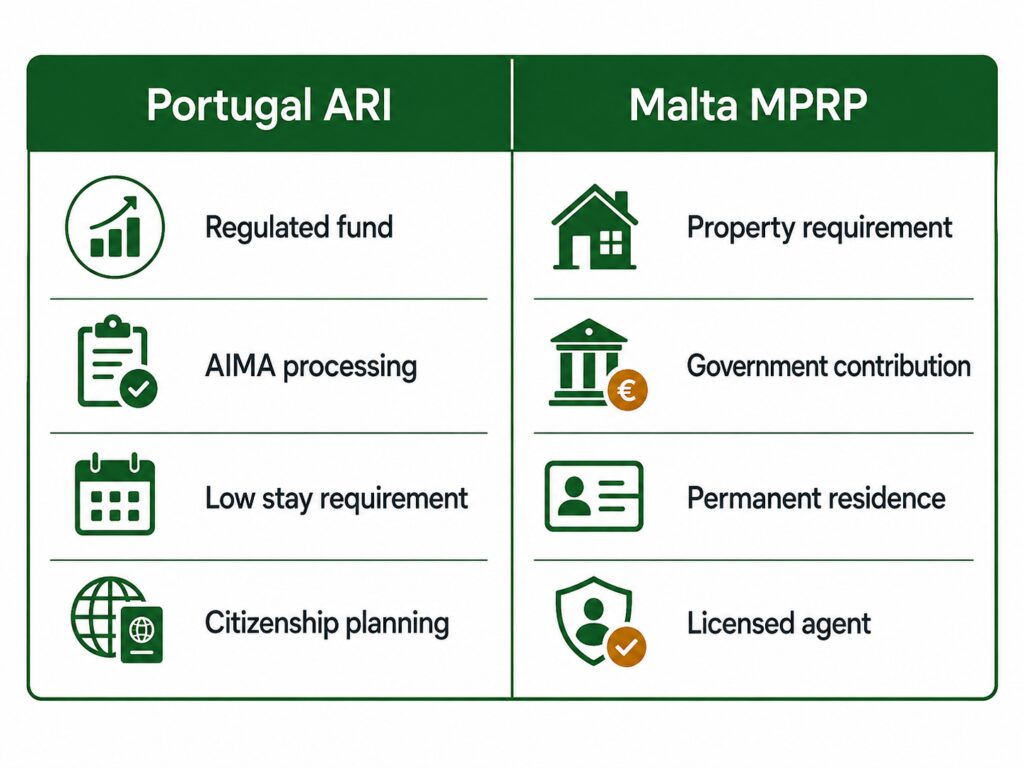 Portugal and Malta investment residency decision matrix