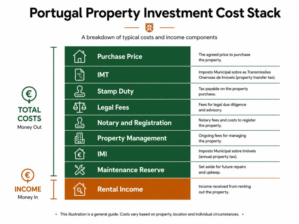 Portugal property investment cost stack including taxes and rental income